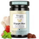 Winged Wellness Happy Her Mood Gummies - 여성을위한 일일 무드 강화 지원 보충 - Saffron, 레몬 발름, 비타민 D & Lions Mane Mushrooms Balance & Calming Relief - 50 Vegan Gummies