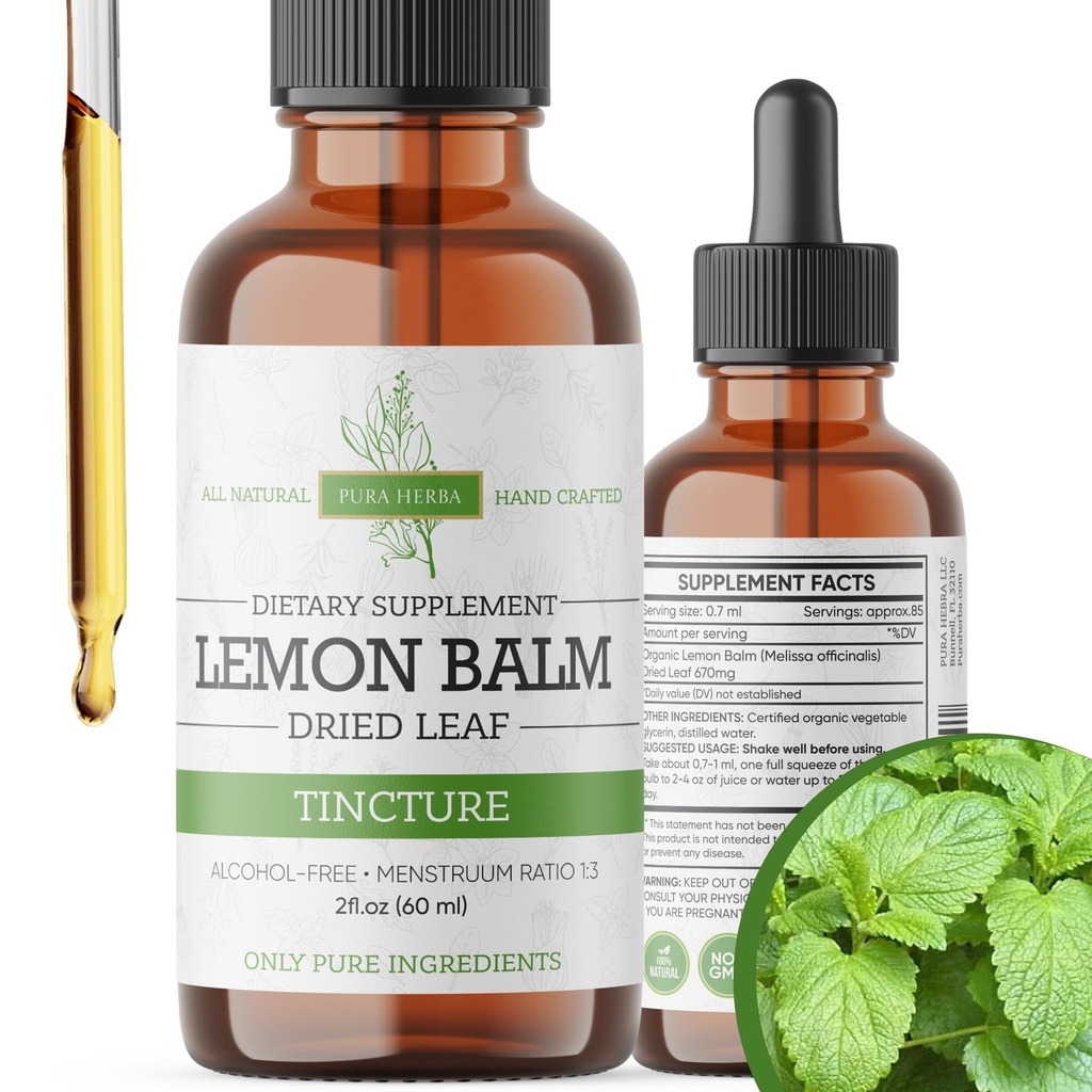 레몬 balm Tincture – 알코올 프리 | 멜리사 Officinalis 액체 추출 | 천연 캘리브레이션 및 수면 지원 | 초본 스트레스 완화 – 2 oz