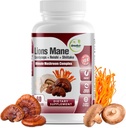 GreeNatr는 Lions Mane, Cordyceps, Shiitake, Chaga, Immune 지원, 기억, 초점 및 자연 에너지 부스터를 위한 터키 꼬리를 가진 1개의 복잡한에서 버섯 보충교재 -10를 완료합니다 - 60의 캡슐 (1 병)