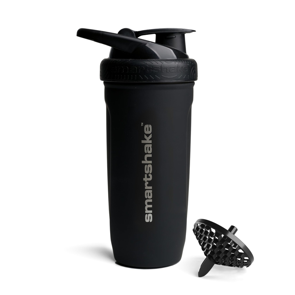 Smartshake 강화 스테인레스 스틸 단백질 셰이커 병 - 비 절연 Unisex 체육관 병 | 금속 셰이커 병 - 900 ml | 30 oz - 누설 나사 - 뚜껑 - DEHP & BPA 무료 (블랙)