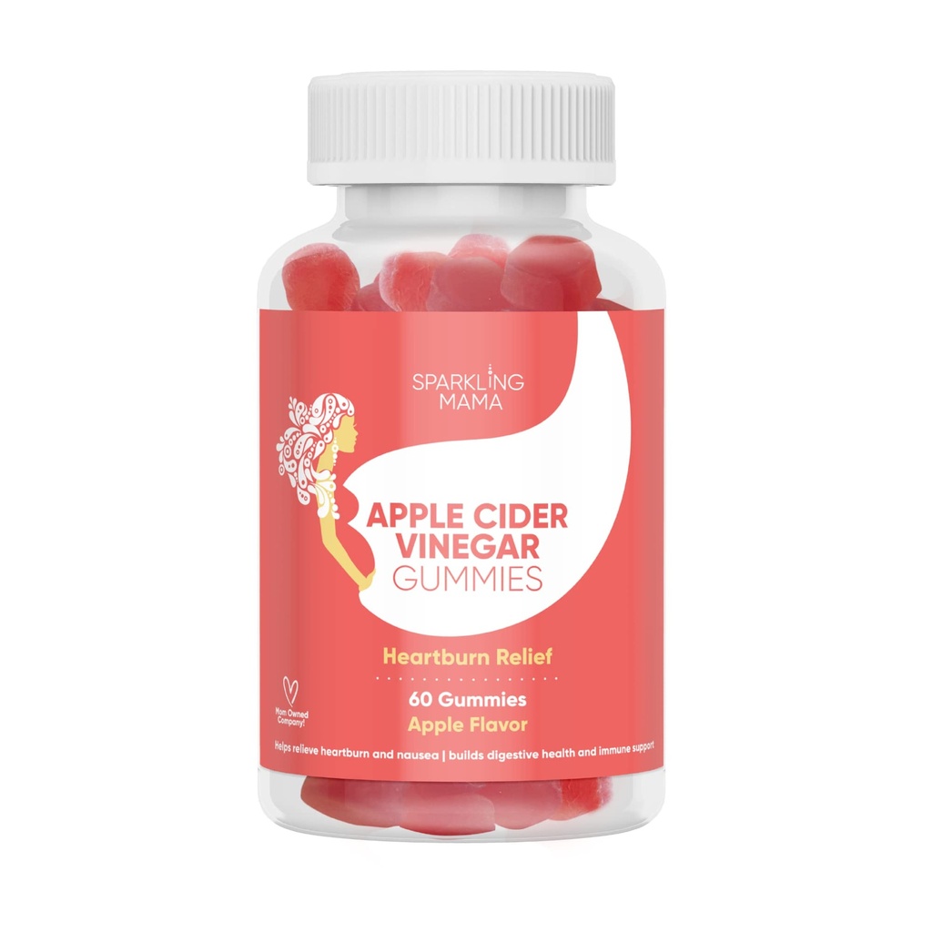 Sparkling Mama Apple Cider Vinegar Gummies | 사과 맛, (Heartburn Relief +Morning Sickness, 근육 크림), 60 구미 (2 팩)