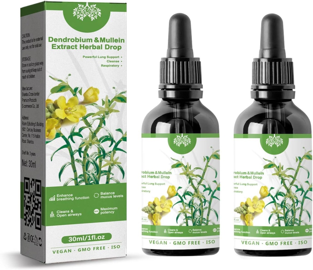 Dendrobium & Mullein 추출물 초본 하락 강력한 Lung 지원, Dendrobium & Mullein 추출물 초본 하락, 초본 배려 본질 (2pcs)