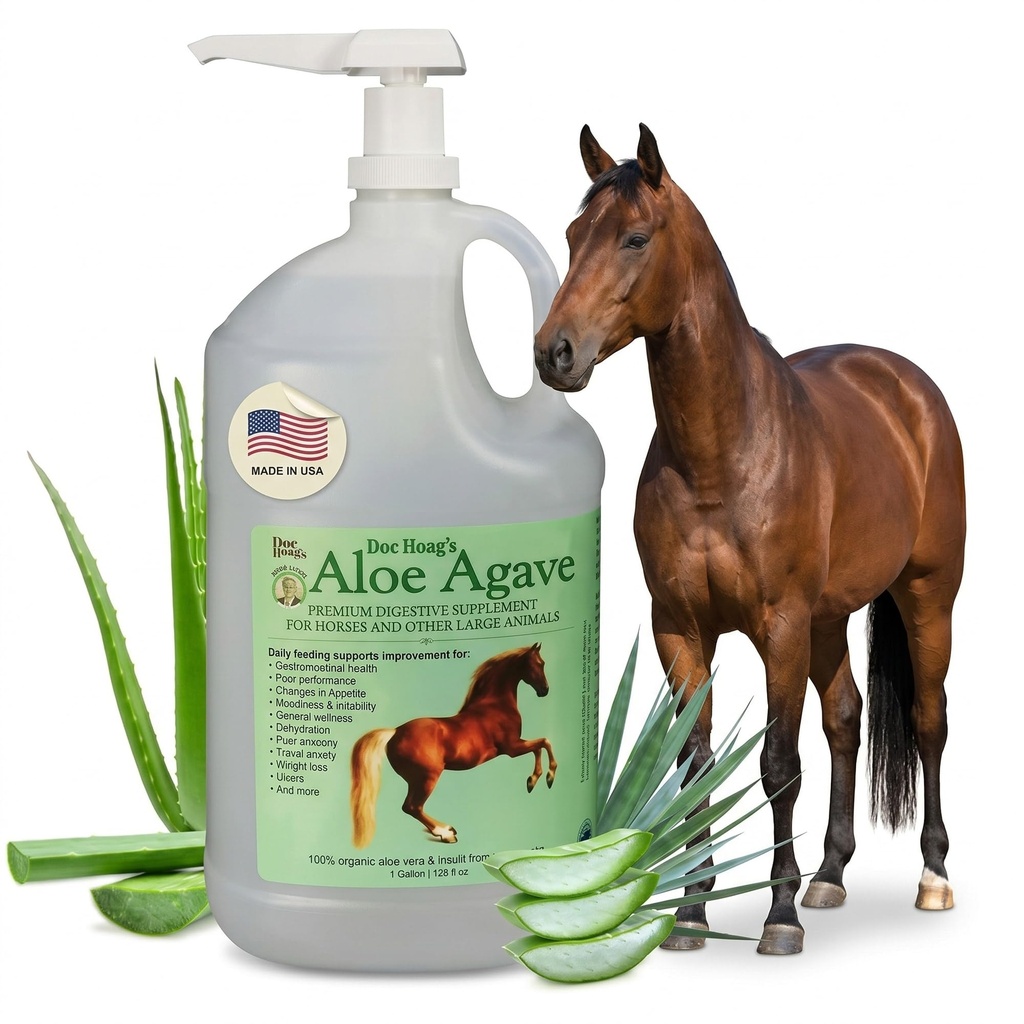 Doc Hoag의 알로에 Vera + Agave Premium Horse Supplement – 미국에서 만든 – 원래 Udder Balm – 말 및 대형 동물에 대한 천연 가스 지원 – 스트레스 릴리프 & Ulcer Care, 128 Fl Oz.