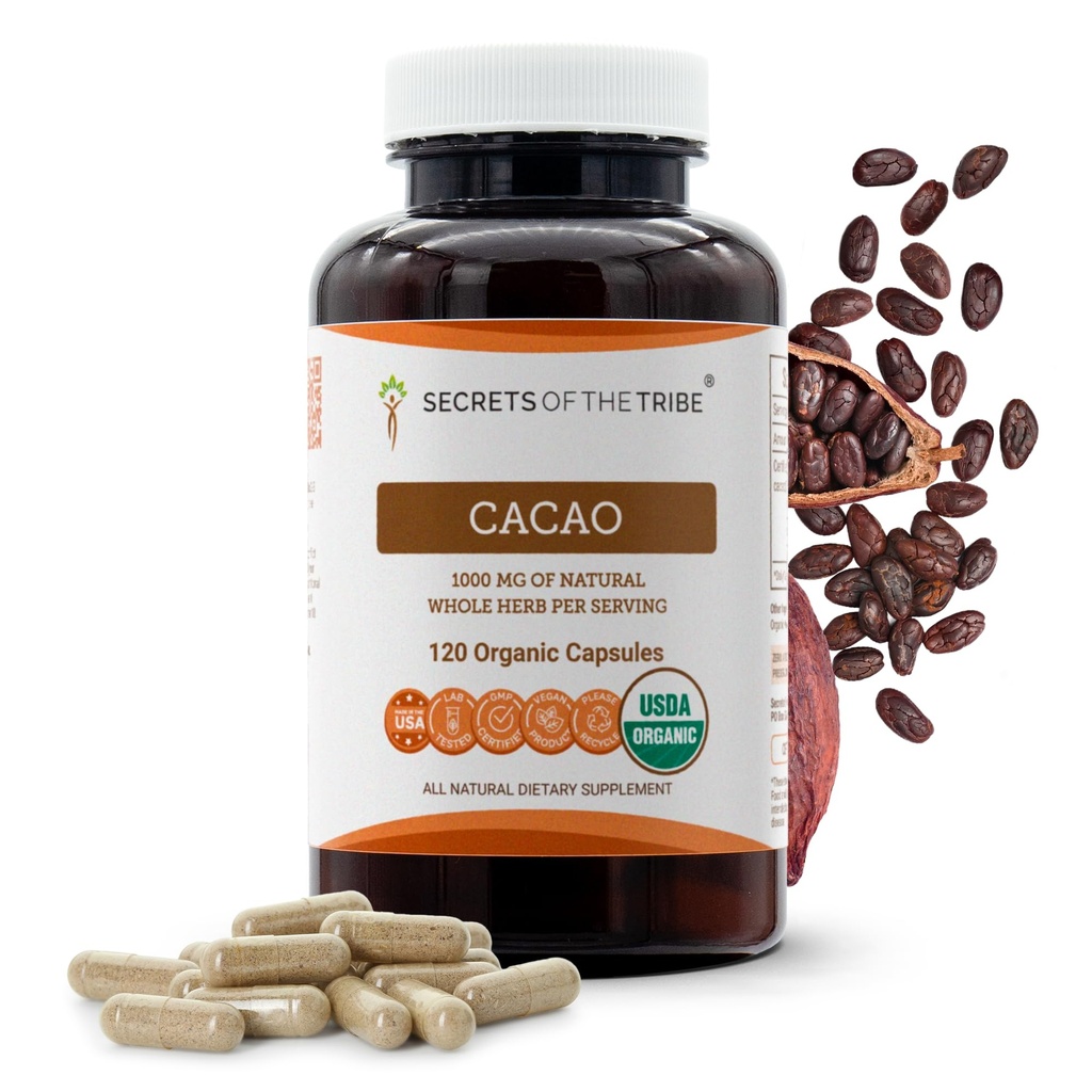 USDA 유기 카카오 캡슐, 1000 mg, 120 조사 - 익지않는 말린 Theobroma 카카오 콩