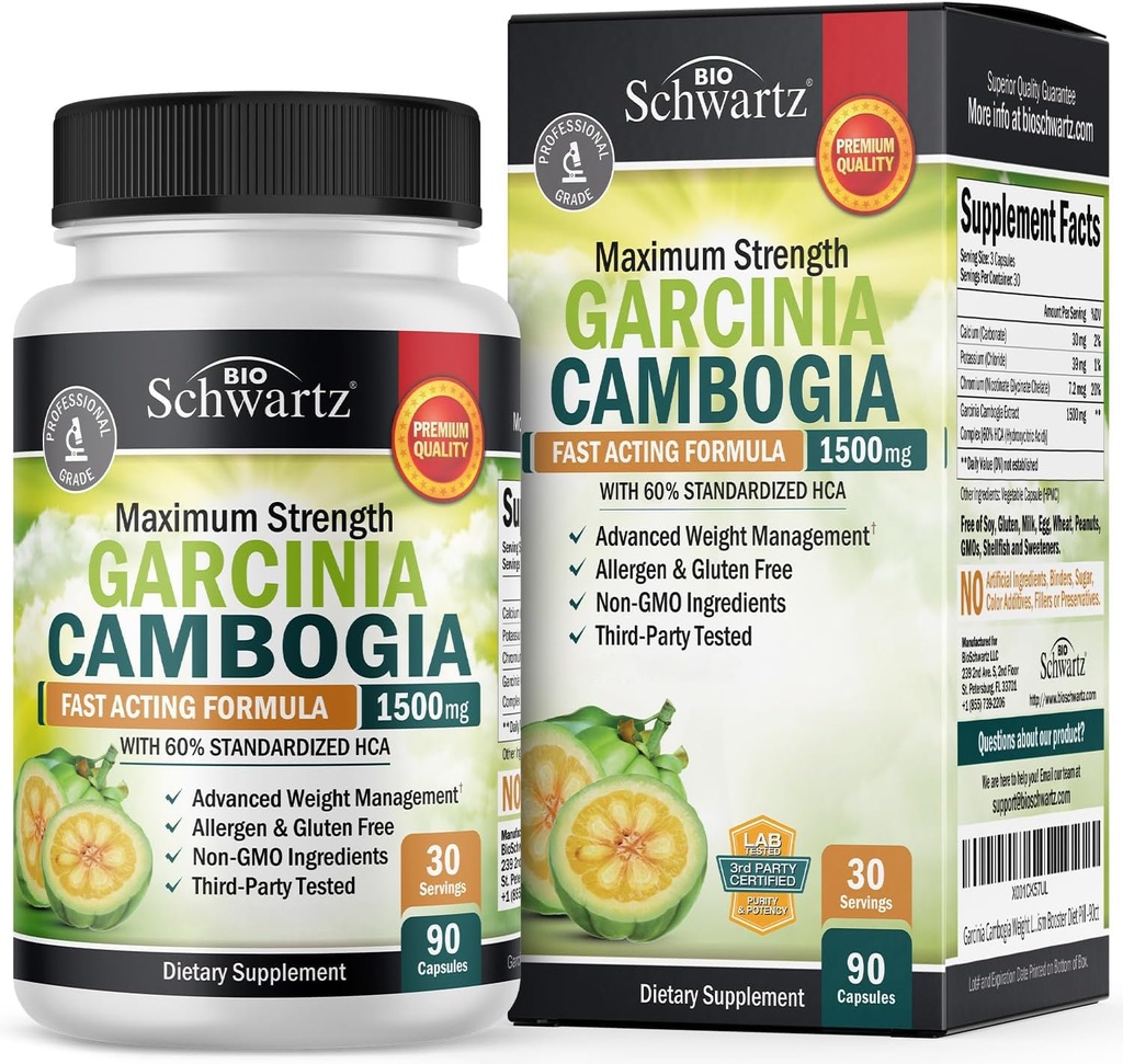 Garcinia Cambogia 체중 감소 알약 - 1500mg HCA 순수한 추출물 - 빠른 행동 식욕 억제제 - 여성과 남성을위한 지방 버너는 무게를 잃는 데 도움이됩니다 - Carb Blocker Metabolism Diet Pill - 90 캡슐