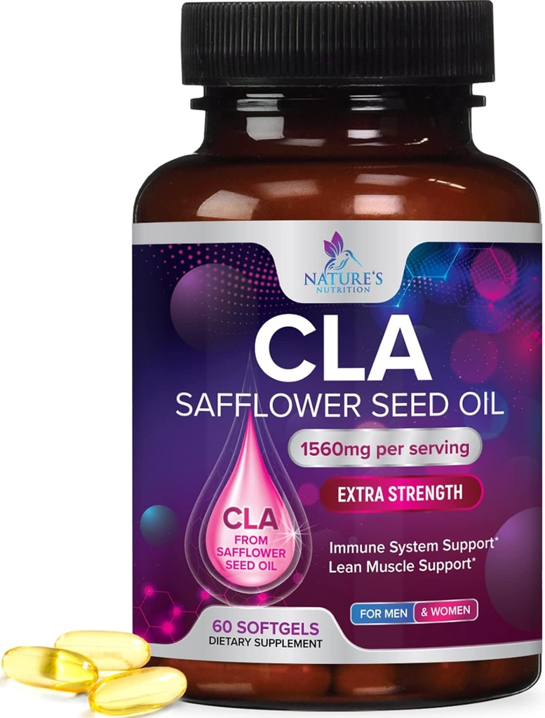 CLA 보충교재, Conjugated Linoleic 산 1560mg - 여분 힘 종류 보충교재 알약 - 지원 몸 구성, Lean 근육 톤, & 에너지 - Safflower 캡슐, 글루텐 자유로운, 비 GMO - 60 Softgels
