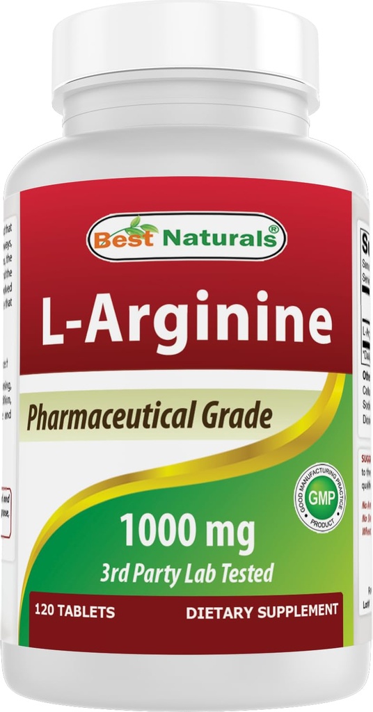 (새로운 향상된 포뮬러) 최고의 자연 L 아르기닌 1000 mg 120 정제 - 제약 학년 L 아르기닌 보충 니트로 산화물 합성 촉진