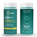 Iwi Omega-3 Essential & Brain Omega-3 번들, 30 서빙, Vegan Plant-Based Algae Omega 3 EPA + DHA, Krill & Fish Oil Alternative, No Fishy Aftertaste