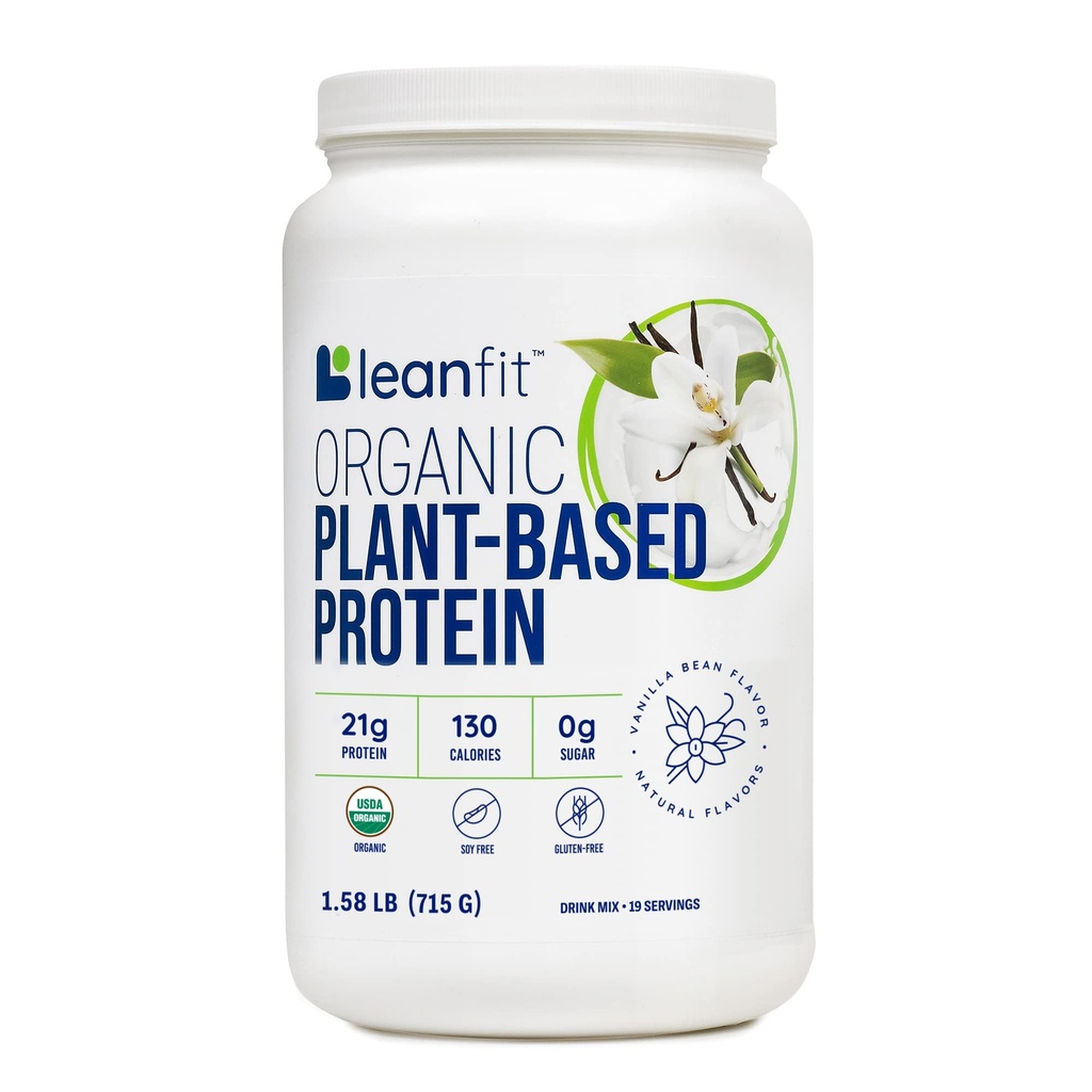 LeanFit 유기 식물 기반 단백질 분말, 천연 바닐라 맛 - Vegan, USDA 유기 인증, Soy-Free, Gluten-Free, Dairy-Free, Sugar-Free, Non-GMO - 21g Protein, 19 서빙, 1.58 파운드 Tub