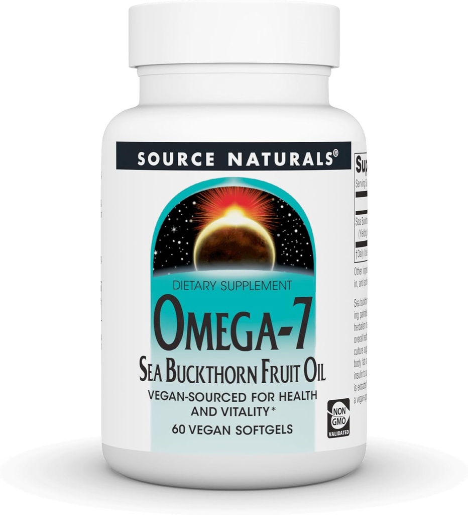 Source Naturals Omega-7 Sea Buckthorn Fruit Oil, Non-GMO, 건강 및 활력을위한 Vegan-출처 * - 60 Vegan Softgels