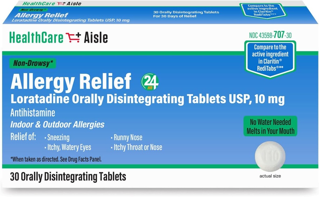 HealthCareAisle 알레르기 완화 - Loratadine 10 mg의 구두로 Disintegrating 정제 USP - 30 정제 - 원래 처방 강도 알레르기 약물, 24 시간 완화