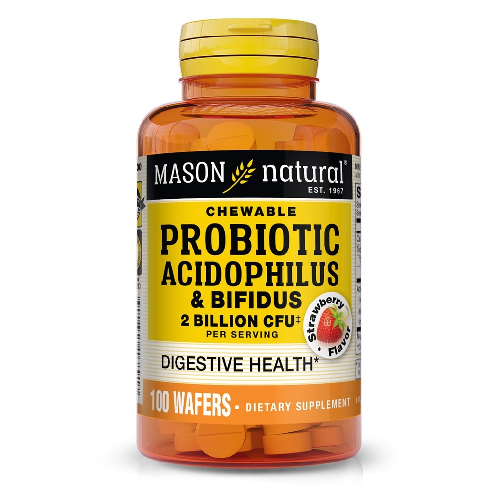 Bifidus, 50 일 공급, 건강한 정상적인 소화, 딸기 풍미, 100 Chewable Wafers를 가진 SON NATURAL Probiotic Acidophilus