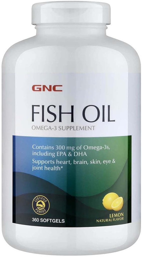 GNC 물고기 기름 오메가 3 보충교재, 300mg EPA 및 DHA의 레몬 풍미, 지원 심장, 뇌, 피부, 눈 및 합동 건강, 360 Softgels, 360의 서빙