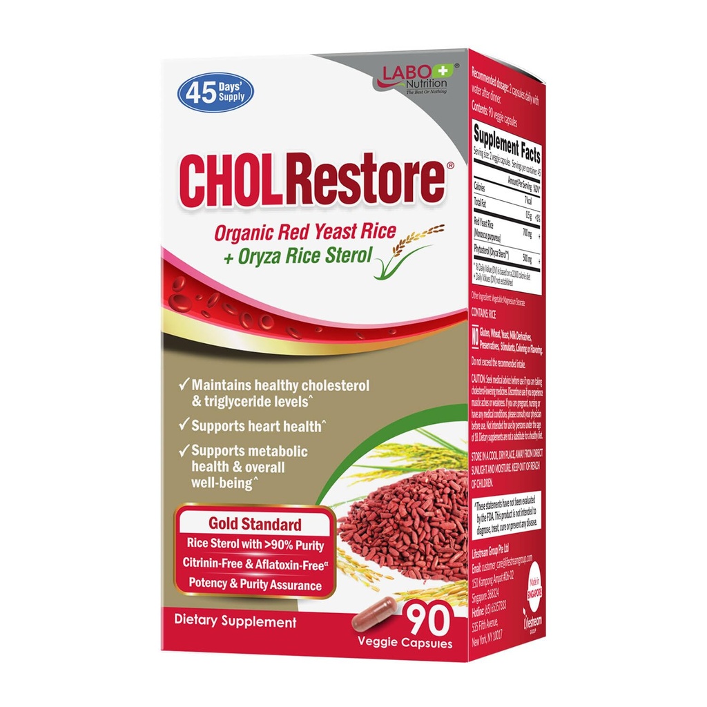 LABO 영양 CHOLRestore – Phytosterol 건강 보충을 가진 빨간 효모 밥, 건강한 콜레스테롤 수준, Citrinin, Aflatoxin & Soy 무료, 90 채식 캡슐을 지원합니다