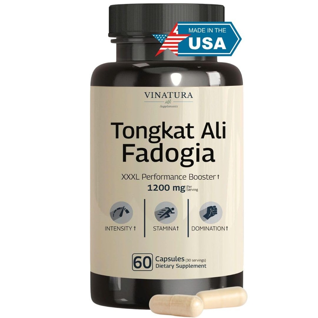 Tongkat Ali Fadogia Agrestis - 1200mg, Nitric 산화물 부스터 보충으로 강화, 남자를위한 Longjack Tongkat Ali, *USA 제작 및 테스트 *, 60 캡슐