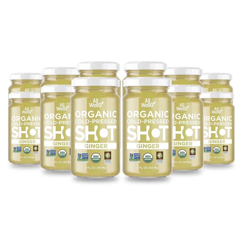 ALLWELLO Cold-Pressed Ginger Shot, 60 mL, Natu-RAL을 가진 USDA 유기 면역 부스터 | 케이스 당 12 단위 (12 팩)