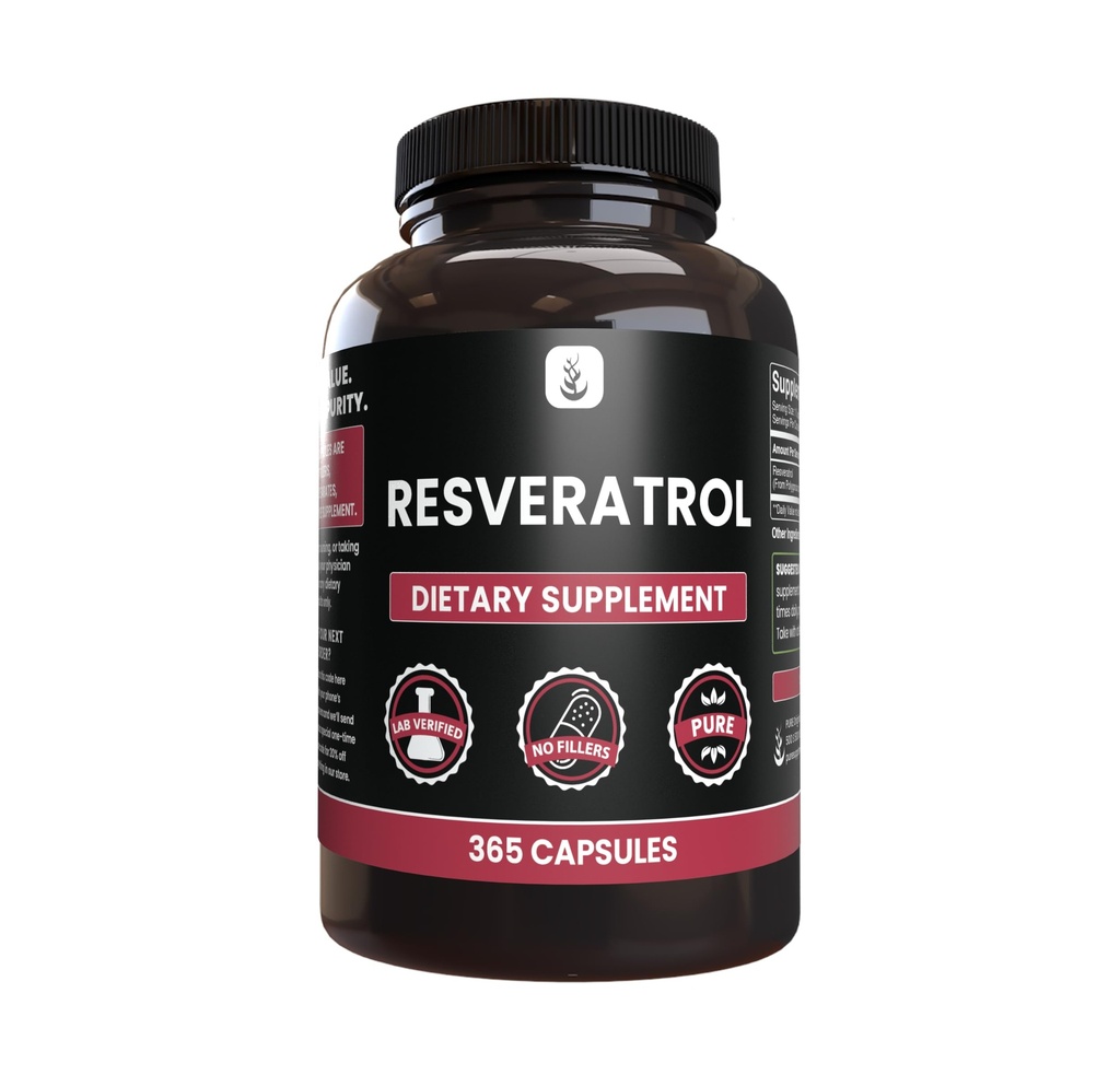 PURE ORIGINAL INGREDIENTS Resveratrol, (365 캡슐) 마그네슘 또는 쌀 필러 없음, 항상 순수, 실험실 검증