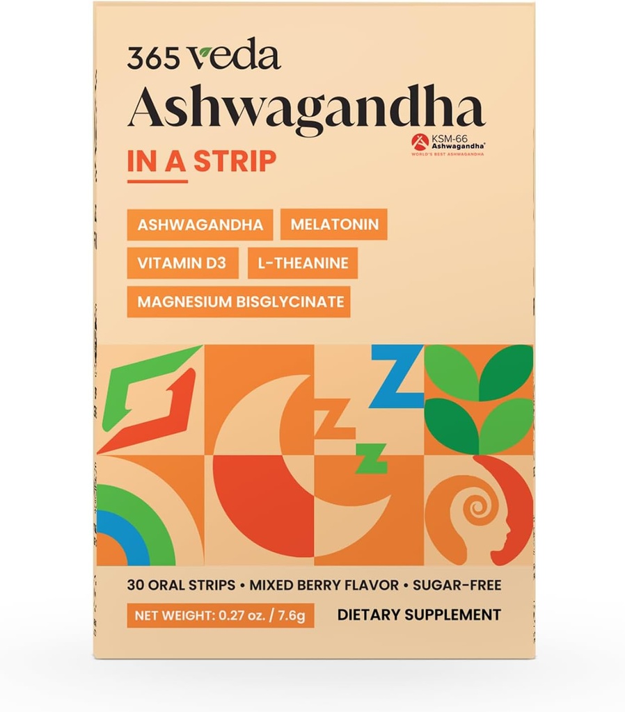 Ashwagandha 구두 지구 100 mg KSM 66 Ashwagandha, L-Theanine, Melatonin, 비타민 D3 및 마그네슘, 남자와 여자를 위한 Vegan 지구, 설탕 자유로운, 비 GMO, 30의 구두 지구 (베리)