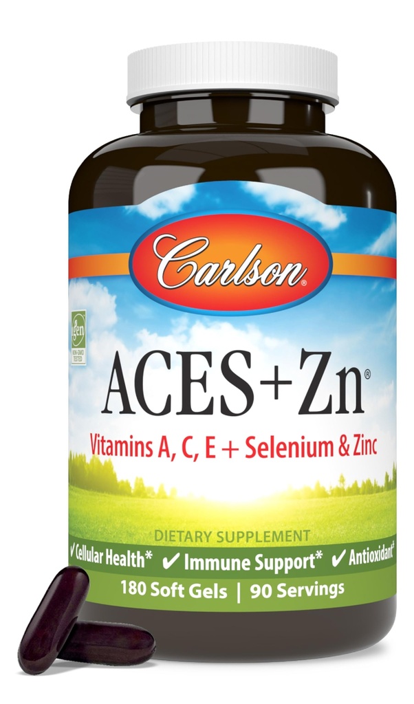 Carlson - ACES + Zn, 비타민 A, C, E + 셀렌 & 아연, 세포 건강 & 면역 지원, 산화 방지제, 180 Softgels