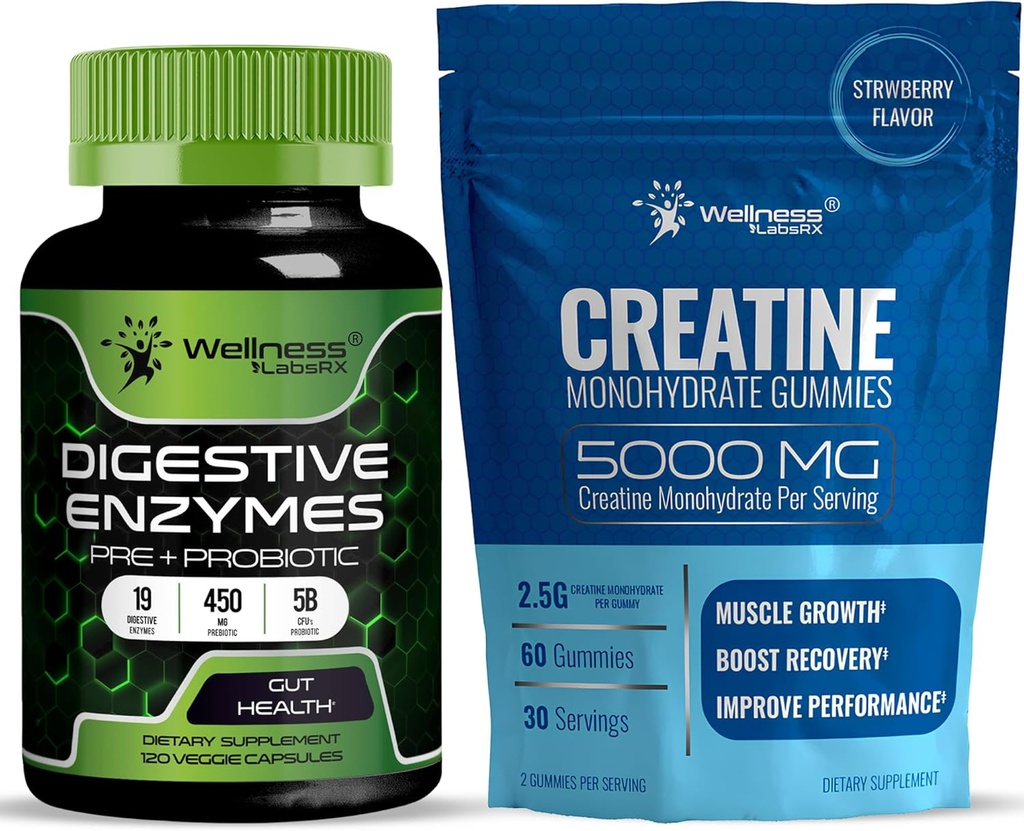 WELLNESS LABSRX 소화 효소 캡슐 5 억 CFUs - Creatine Gummies 5000mg