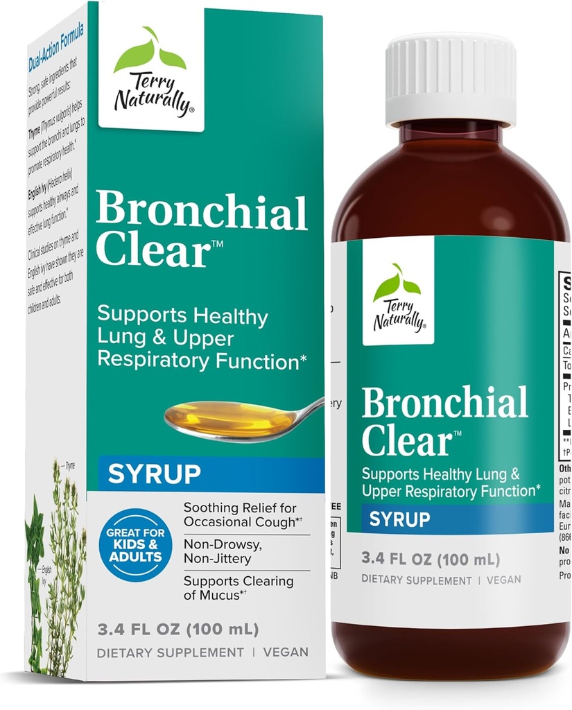 Terry Naturally Bronchial Clear Liquid - Bronchial & Lung Health에 대한 호흡 지원 - 호흡 건강을위한 기관 지원 - 성인 및 어린이를위한 건강한 폐 지원 보충 - 3.4 fl oz