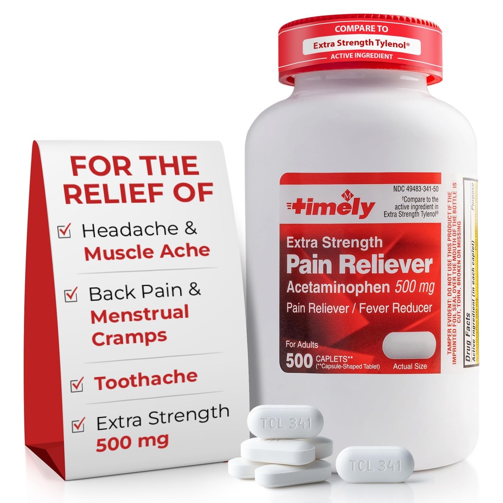 적시 Acetaminophen 500mg - 500의 모자 - 여분 힘 고통 구호 - 여분 힘에 있는 유효 성분에 비교해 - Menstrual 주름, Fever 흡진기, 관절염의 Minor 고통