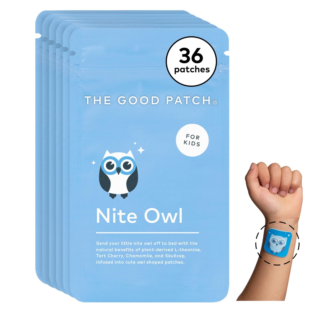 Good Patch Nite Owl Patch, Tart Cherry, Chamomile 및 Skullcap, Plant Powered, Sustained Release (36 총 패치)와 Kid Bedtime에 대한 천연 수면 패치 지원
