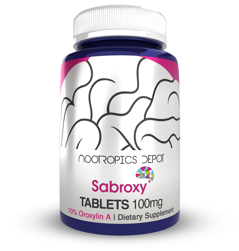 Nootropics Depot Sabroxy® Tablets | 100mg | 90 Count | 최소 10% Oroxylin-A | Oroxylum indicum | May Help Promote Focus & Motivation | May Help Promote Cognitive Function