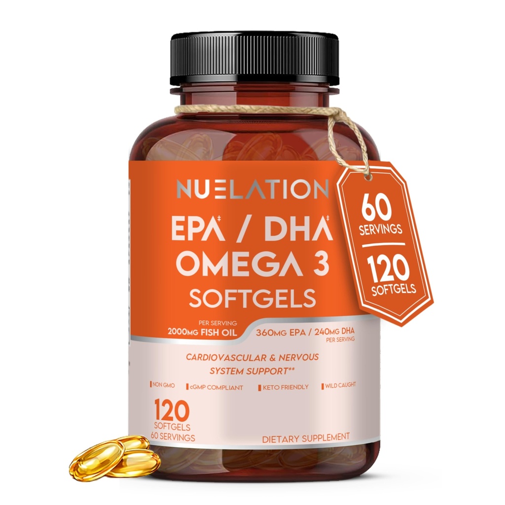 오메가 3 물고기 기름 2000mg. 물고기 기름 오메가 3는 심장 건강, 뇌 기능 및 심장 혈관 체계를 지원하기 위하여 보충합니다 - 비 GMO, 글루텐 자유로운 & Keto-Friendly - 60의 서빙, 120 Softgels