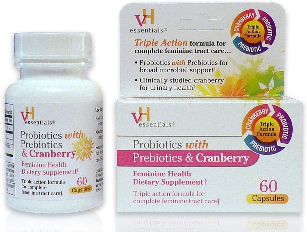 vH Essentials Probiotics with Prebiotics and Cranberry Feminine 건강 보충 - 60 캡슐 1 팩