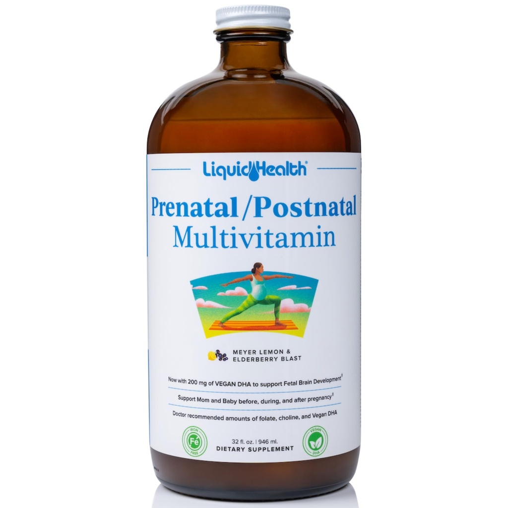 LIQUIDHEALTH Prenatal/Postnatal 다수 액체 여자 Real Folate를 가진 Multivitamin - 전에를 위한 전 & Postnatal 비타민, 도중, 임신 후에 - 미국, 채식주의자, 설탕 자유로운, 비 GMO (32 oz)에서 만드는