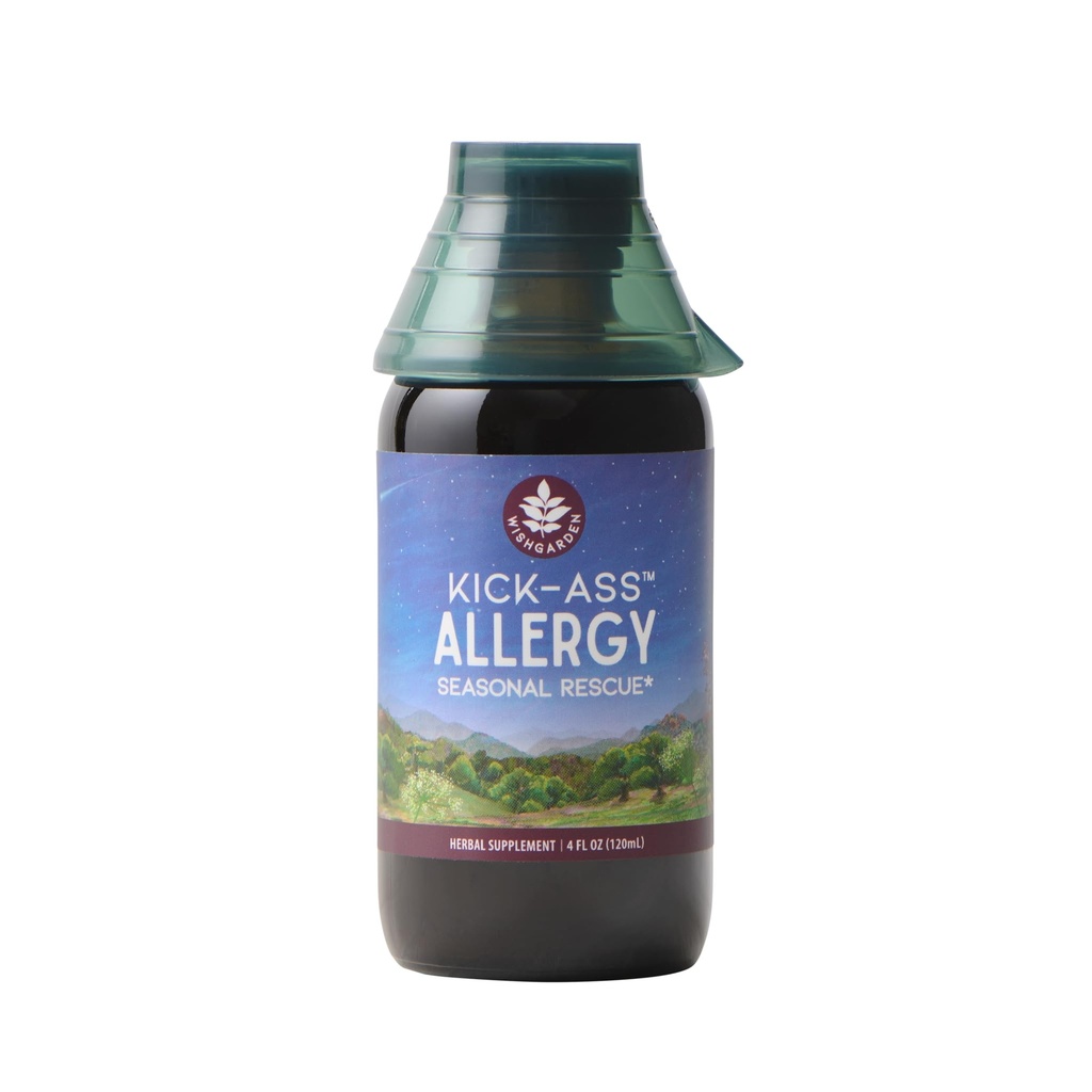 WishGarden 허브 Kick-Ass Allergy - 식물 기반 비 심 허브 알레르기는 Nettle Leaf, Echinacea, & Yerba Santa와 보충, Seasonal Irritants, 4oz에 건강한 Histamine 응답을 지원합니다