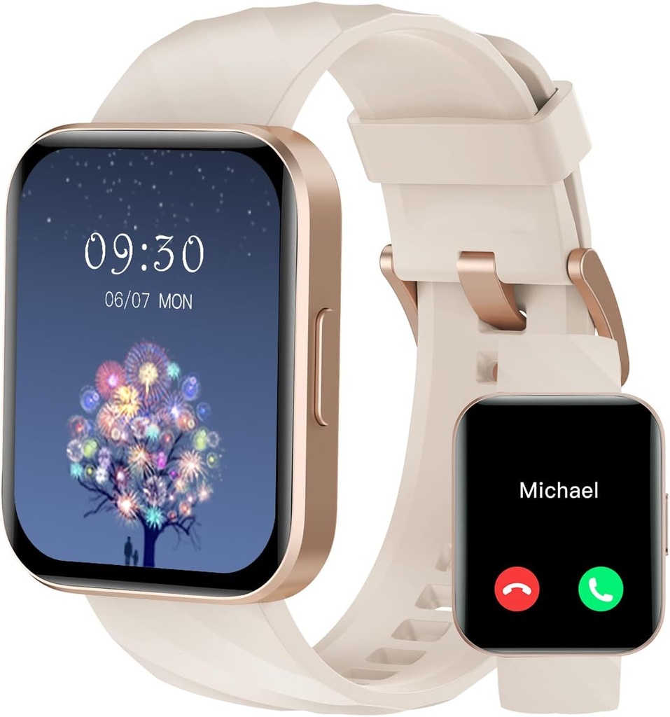 RUIMEN Smart Watches for Women Men (Answer/Make Calls) iPhone/Android Phone, 1.85" HD Screen Fitness Tracker Heart Rate Monitor 100+ 스포츠 트래커 워치 방수 (Milky White)