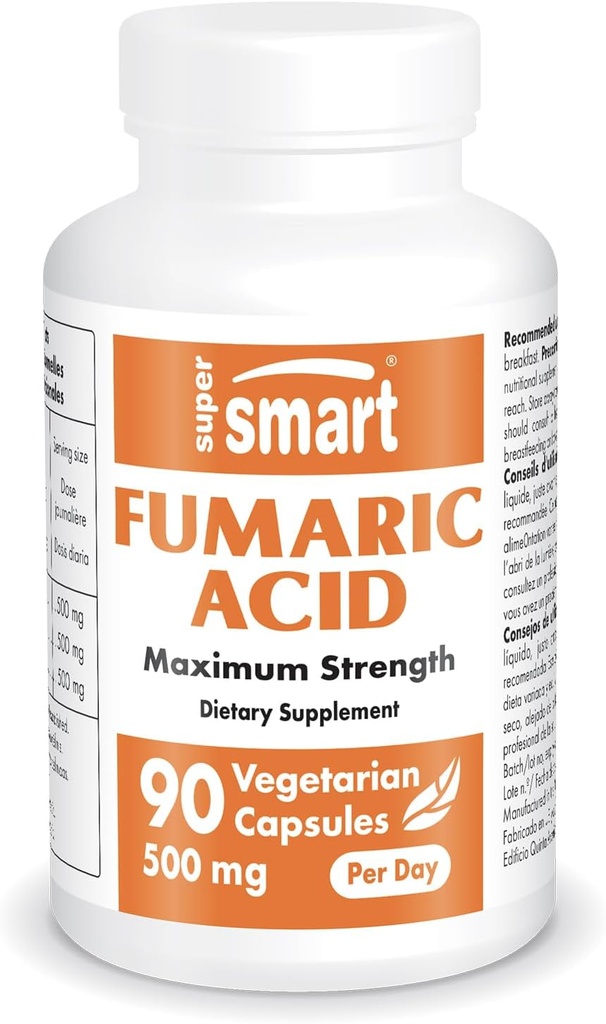 Supersmart - 하루 (최대 강도) 당 Fumaric 산 500mg - 천연 보충 | Non-GMO & 글루텐 무료 - 90 채식 캡슐