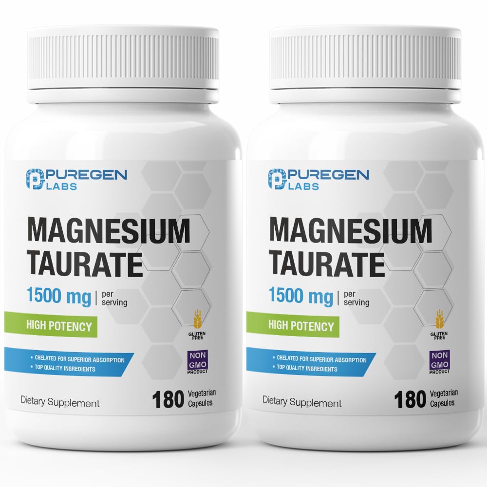 Puregen Labs 마그네슘 타우 레이트 1500mg / 서빙 [고전력] 총 360 Veggie Cap, 우수한 흡수, 비 GMO, NO 글루텐 및 낙농성를위한 킬레이트 | 미국
