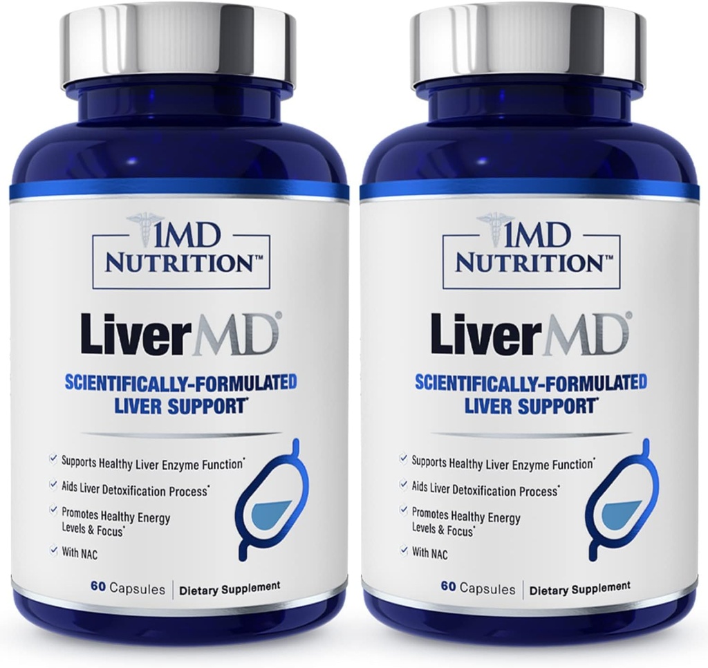 1MD LiverMD - Liver Support Supplement | Siliphos Milk Thistle Extract - 생동감 넘치는 바이오 사용 가능 | 60 캡슐 (2 팩)