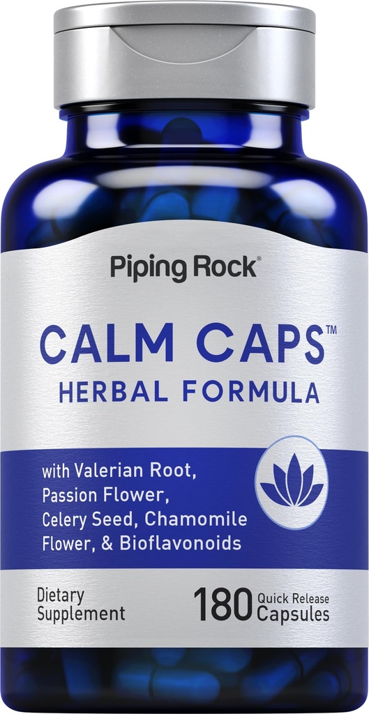 Piping Rock Calm 캡슐 | 180 알약 | 허브 추출물 혼합 | Chamomile, Valerian, Passion Flower | Non-GMO, 글루텐 무료 보충