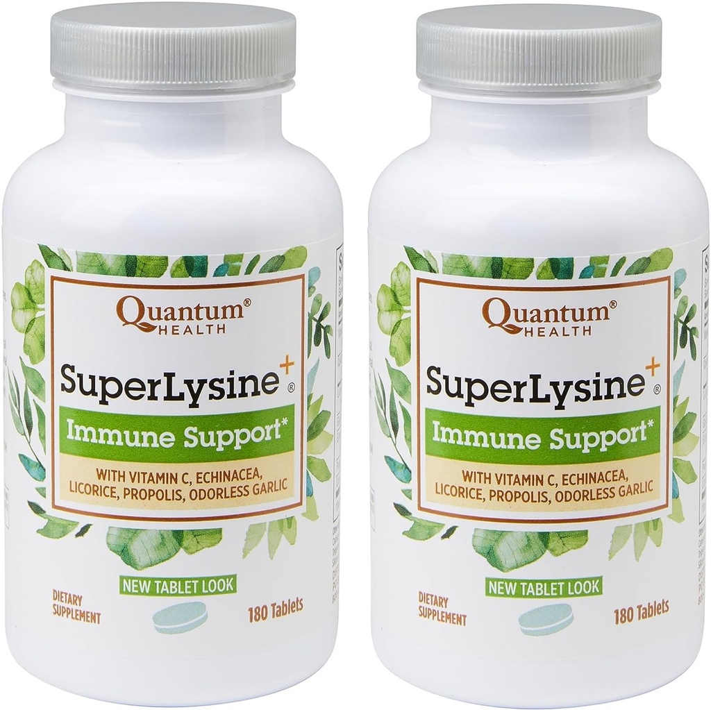 양자 건강 SuperLysine+ 진보된 공식 면역 지원 보충교재 리신 1500 mg의 비타민 C Echinacea Licorice 꿀벌 Propolis & 무취 마늘 - 180의 정제 (포장 2)