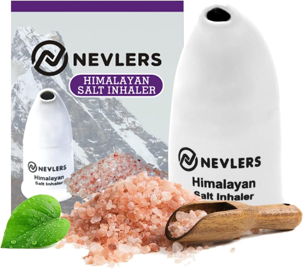 Nevler 화이트 Himalayan 소금 Inhaler 용 Lungs & Nose 와 6 Oz Coarse 핑크 Himalayan 바다 소금 | 휴대용 세라믹 Himalayan 핑크 소금 Inhaler | 천연 Homeopathic 구호