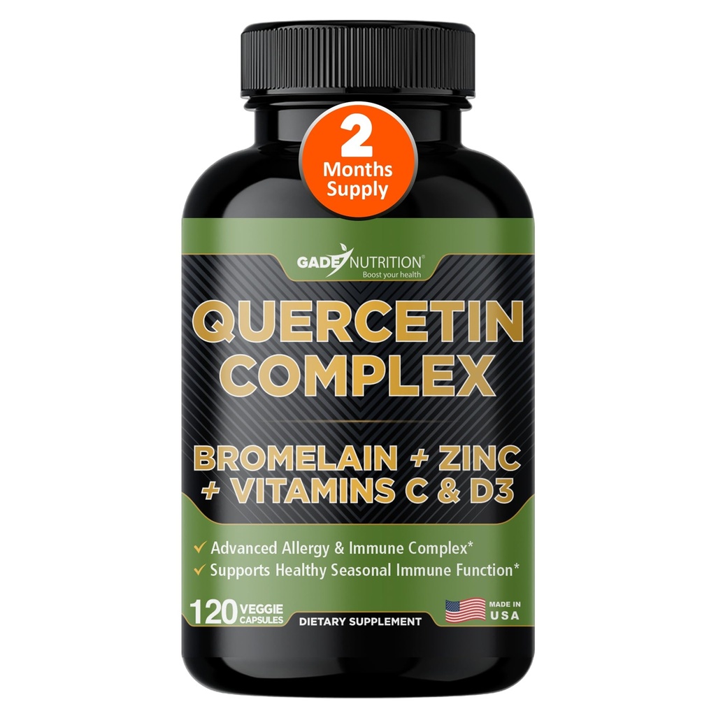 브롬라인 비타민 C와 아연을 가진 Gade 영양 유기 Quercetin | 면역 지원 보충교재 Quercetin 500mg 캡슐 | 미국 제3자 시험되는 Bioflavonoids