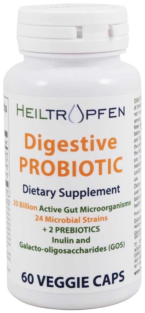Heiltropfen 소화 Probiotic + Prebiotic | 24 Strains | 20 Billion CFU | 60 캡슐 | Active Gut | Inulin 및 GOS | Dietary Supplement | 세 번째 파트 테스트