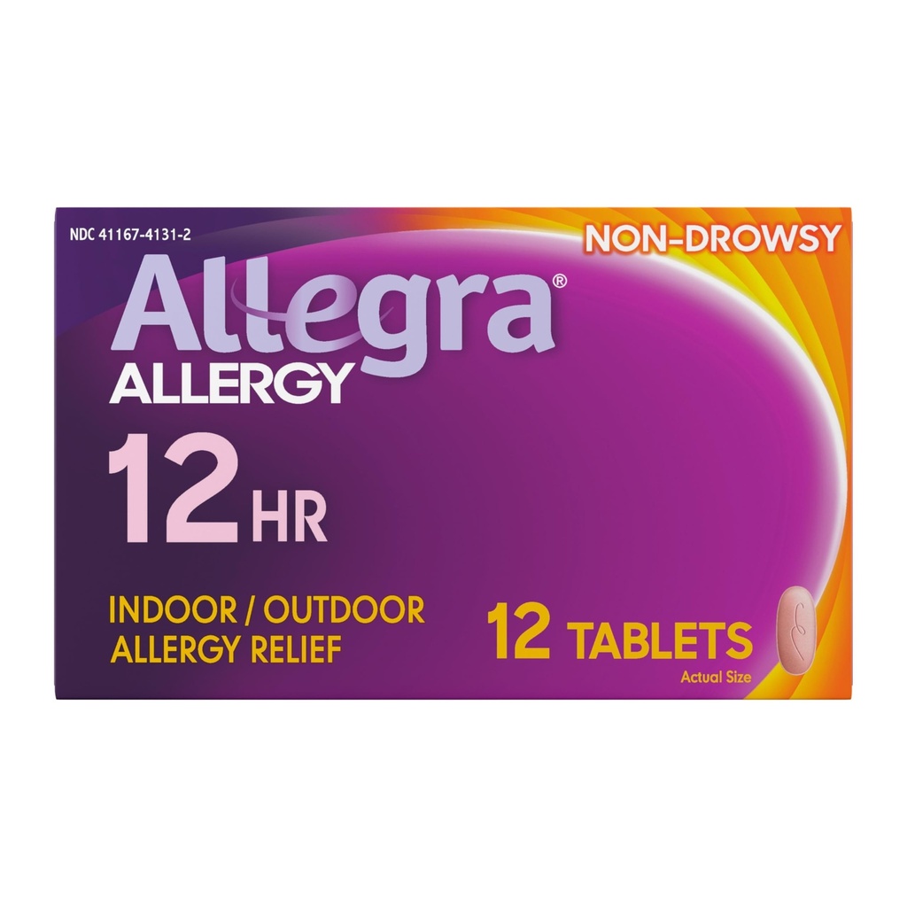 Allegra 성인 12-Hour 알레르기 완화 정제, 비 돌리실 실내와 옥외 알레르기 약, 60 mg Fexofenadine HCI 항히스타민 알약, 12-Count