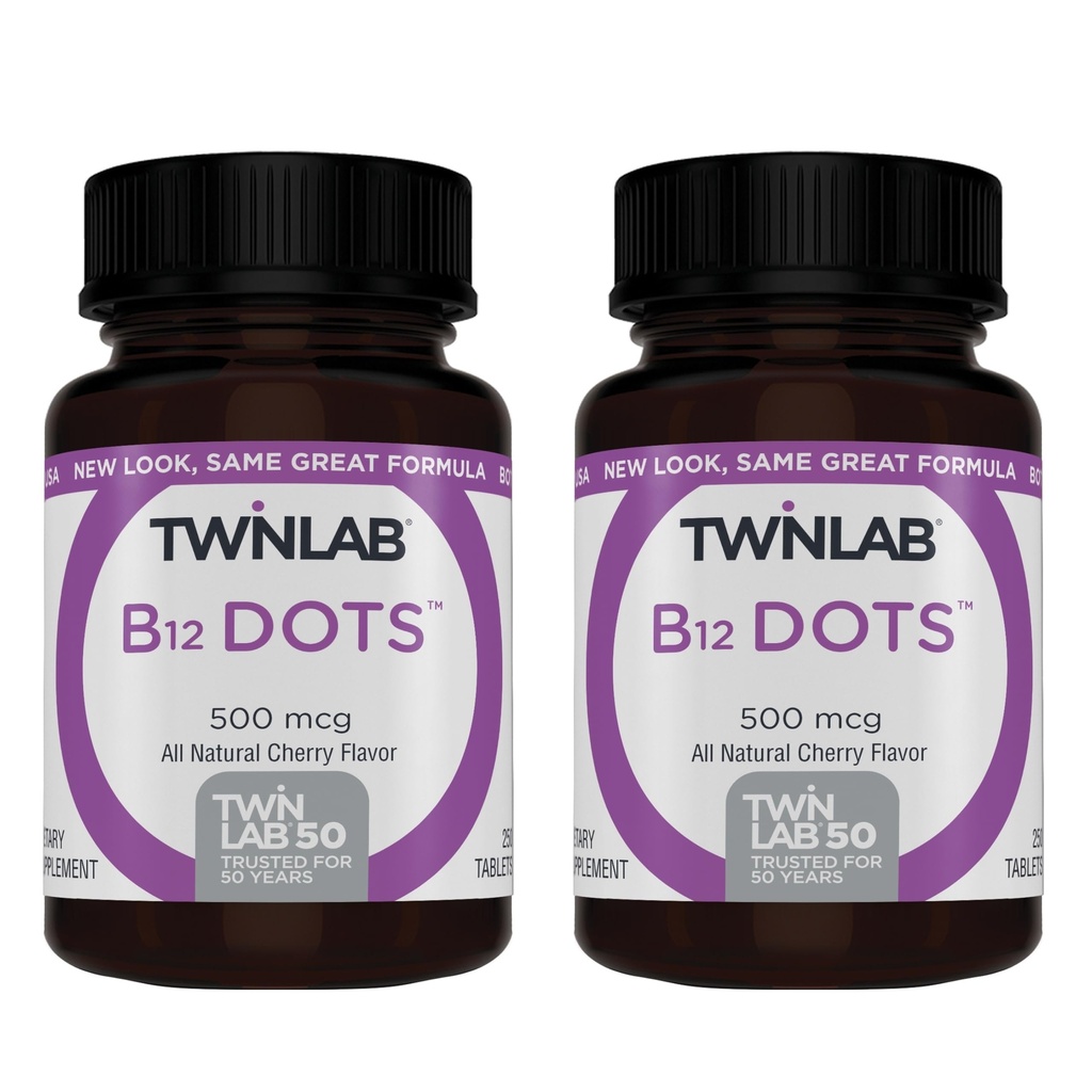 Twinlab B-12 도트 - 에너지 생산 지원은 비타민 B12-500 mcg, 250 정제 (2 팩)와 보충합니다
