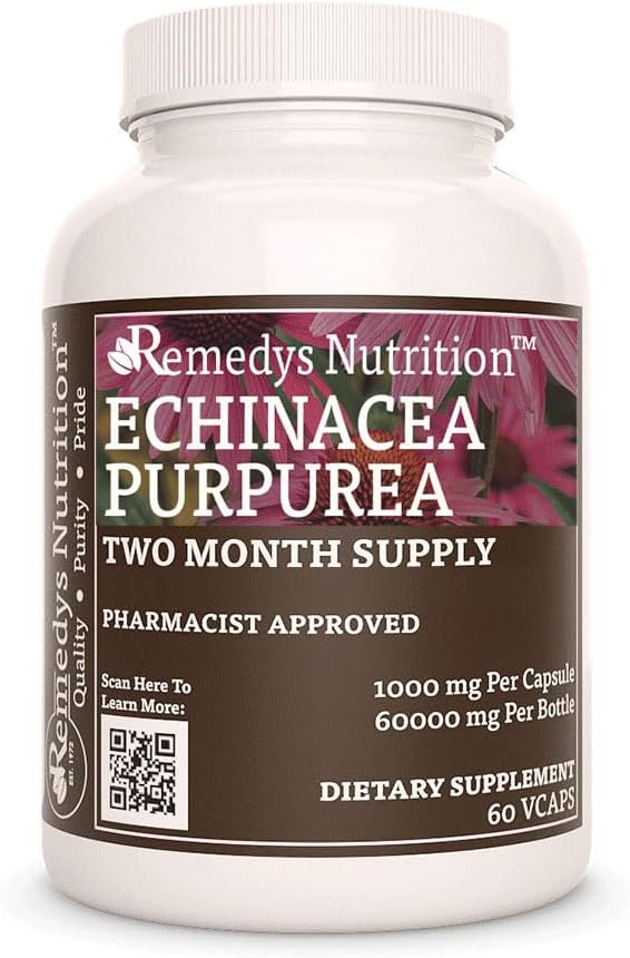 Remedy의 영양 Echinacea | 1,000 mg, 60 Vegan 캡슐 초본 규정식 보충교재 | 2 달 공급