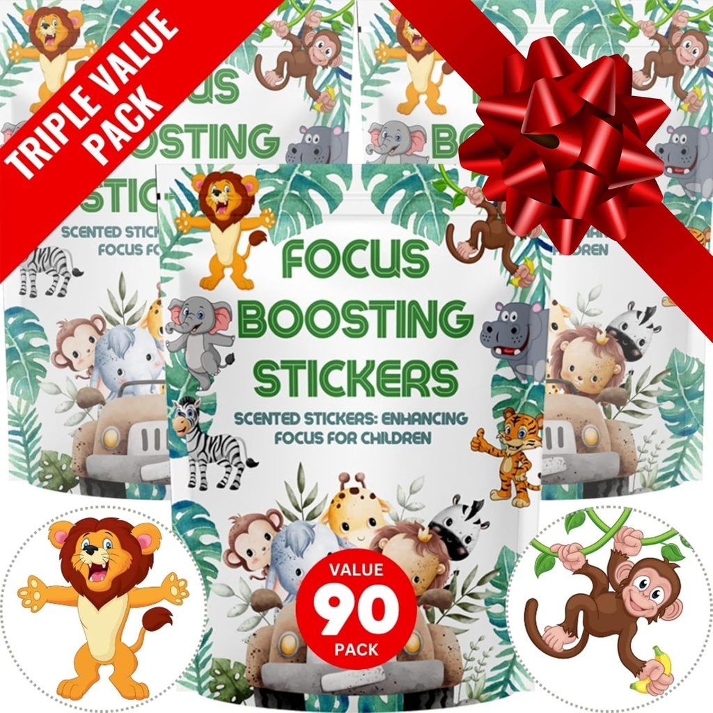 Focus Boosting 스티커 (90 팩) - 관심, 종이, 버블 디자인, 마약 무료, 옷, 유니섹스를위한 건강한 두뇌 지원