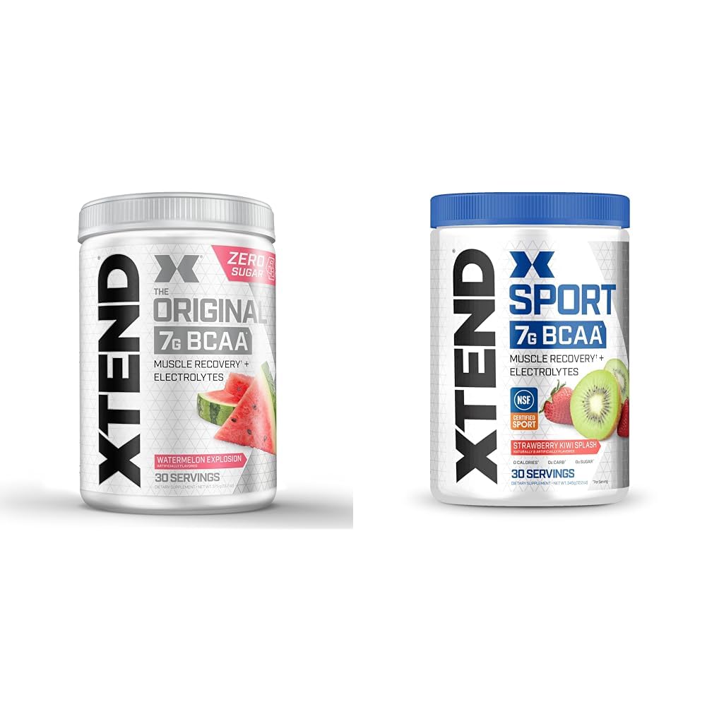 XTEND 본래 BCAA 분말 Watermelon 폭발 & 스포츠 BCAA 분말 Strawberry Kiwi 비말 - 아미노산을 가진 회복 & Hydration를 위한 전해질 분말 - 30의 서빙