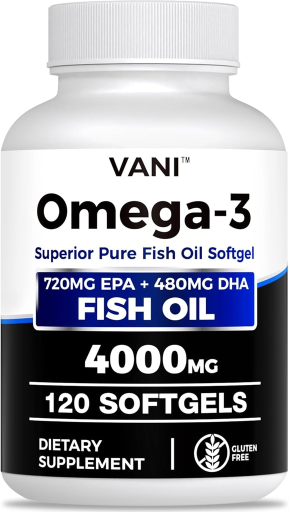 물고기 기름 Omega 3 (4000mg), 120 Softgels, Omega 3 뇌 & 심장 건강*를 위한 EPA & DHA를 가진 지방산 보충교재