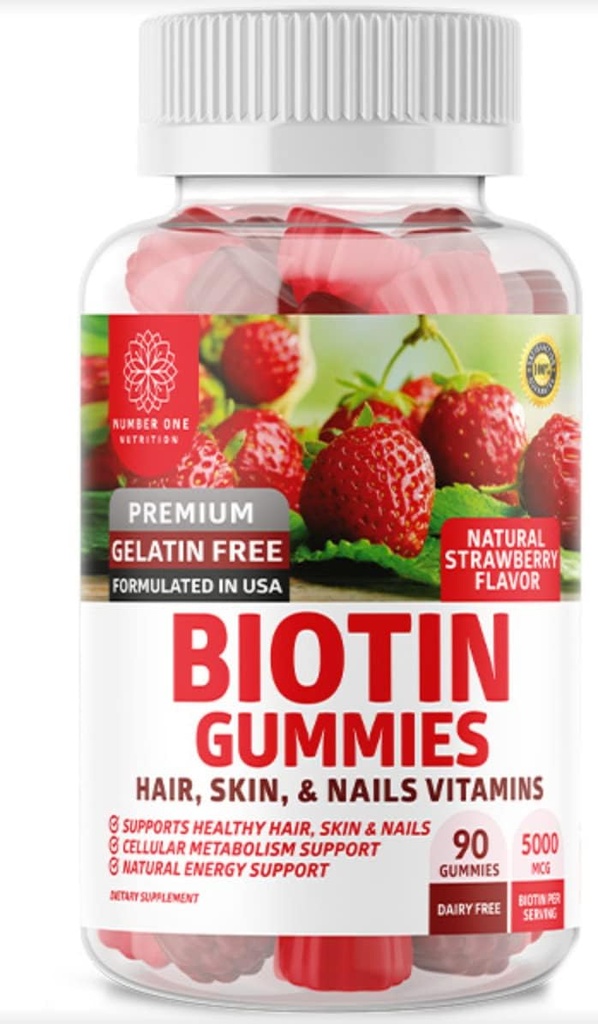 수 하나 영양 N1N 프리미엄 Biotin Gummies 5000mcg [고전도, 90 Gummies] 건강한 머리, 성인과 아이, Vegan, Non-GMO, Pectin 기반 피부 및 손톱