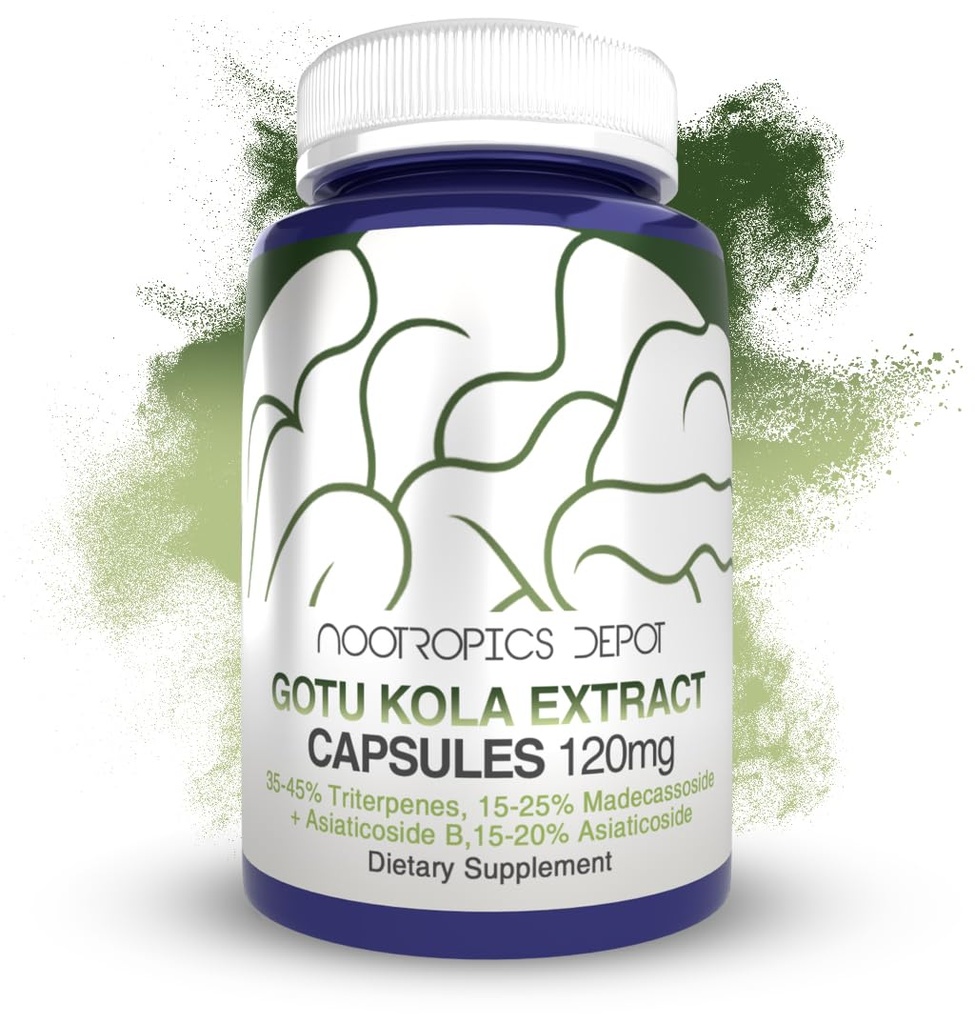 Nootropics Depot Gotu Kola Extract Capsules | 120mg | 90 Count | Acid resistant | Centella asiatica | 35-45% Triterpenes | 건강한 스트레스 레벨 지원 | Memory 증진